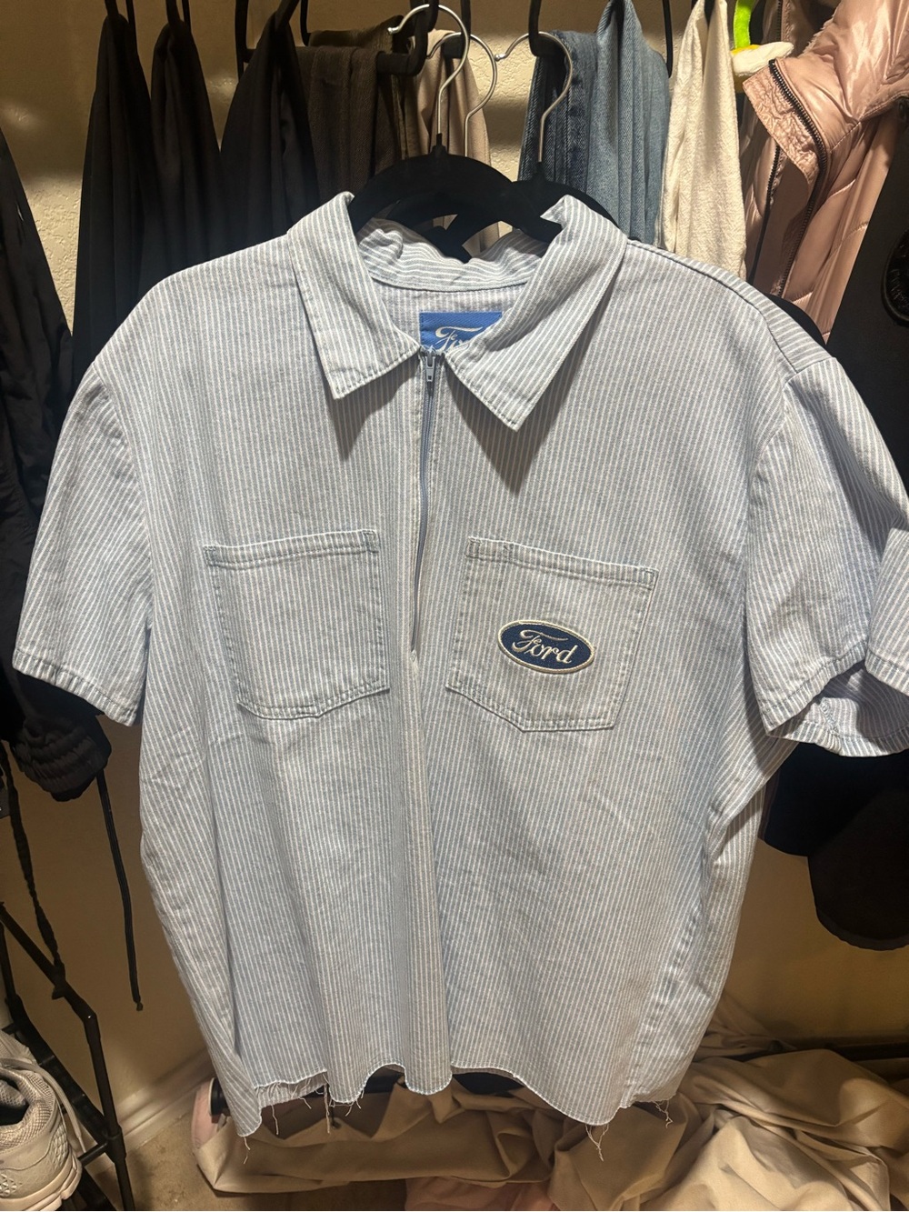 PacSun Light Blue & White Striped Short-Sleeve Button-Front Shirt